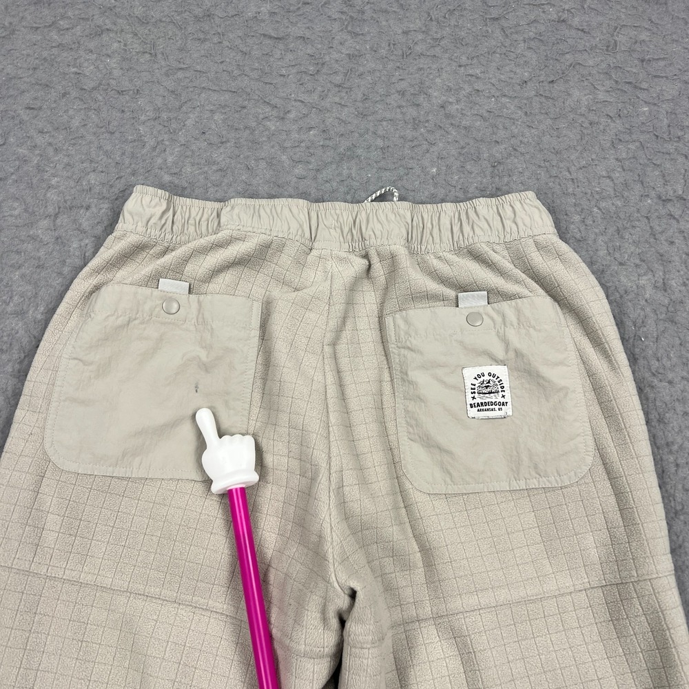 Bearded Goat Joggers Mens Large Tan Grid Fleece Double Knee Drawstring Gym Pants - Picture 11 of 13